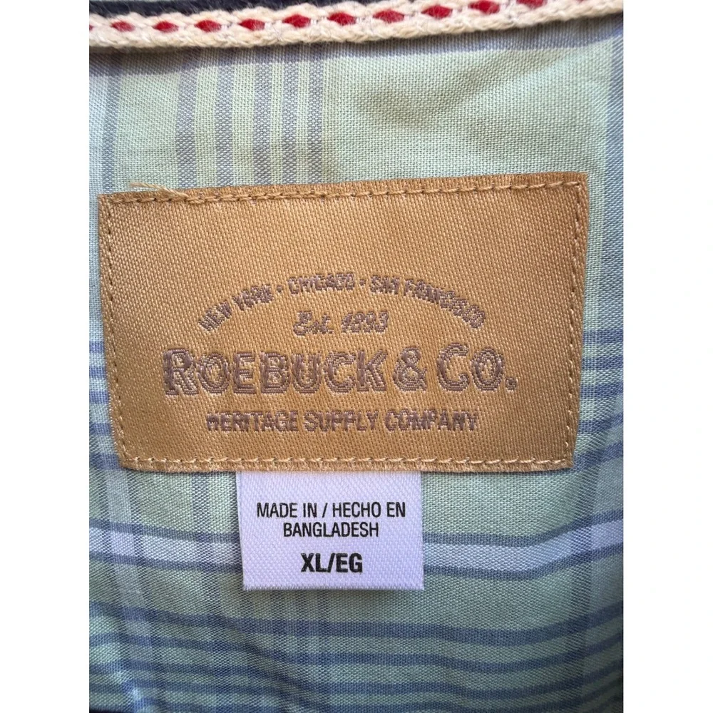 Roebuck & Co Mens XL Short Sleeve Button Down Shirt Sage Grn Plaid Cotton Blend - Picture 2 of 5